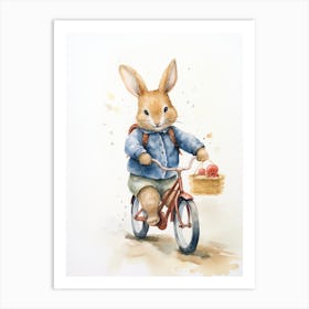 Bunny Biking Rabbit Prints Watercolour 3 Art Print
