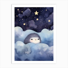 Baby Penguin Sleeping In The Clouds Art Print