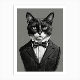 Cat In A Suit Art Print