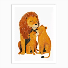 Barbary Lion Family Bonding Clipart 1 Art Print