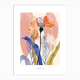 Colourful Flower Illustration Poster Scabiosa 4 Art Print