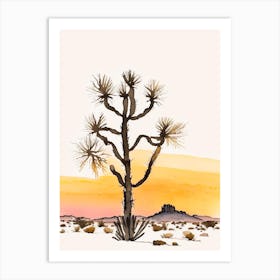 Joshua Trees At Sunset Minimilist Watercolour  Art Print