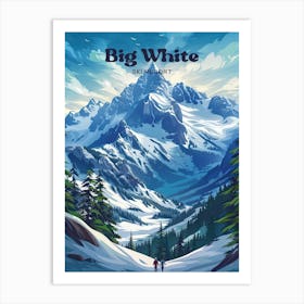 Big White Ski Mountain Travel Illustration Art Print