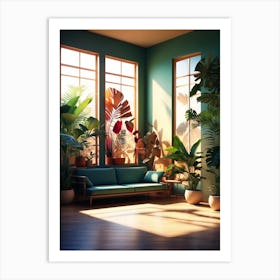 Corner Living Room With Plants Art Print