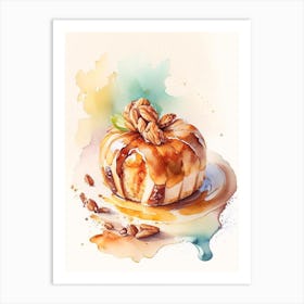 Pecan Sticky Bun Dessert Storybook Watercolour 1 Flower Art Print