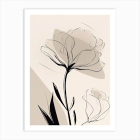 Gladioli Line Art Flowers Illustration Neutral 11 Art Print