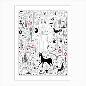 Line Art Inspired By The Garden Of Earthly Delights 1 Art Print