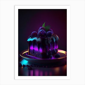 Blackberry Cake Dessert Neon Lights Flower Art Print
