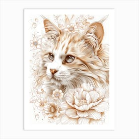 Cat With Flowers 12 Art Print