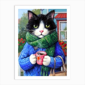 Cat With A Cup Of Coffee Art Print