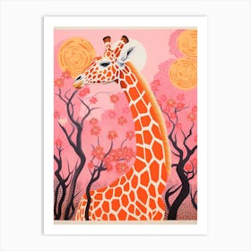 Giraffe Pink Blooming Portrait 2 Art Print