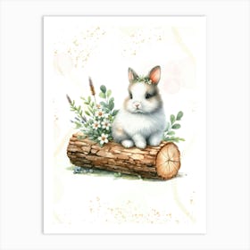 Bunny On A Log 1 Art Print