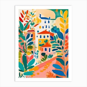 Cheerful villa with houses and plants Art Print