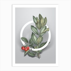 Vintage Strawberry Tree Branch Minimalist Botanical Geometric Circle on Soft Gray n.0533 Art Print
