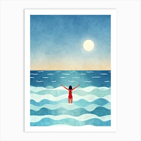 Illustration Of A Woman In The Ocean Art Print