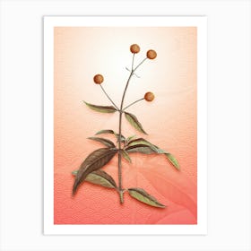Orange Ball Tree Vintage Botanical in Peach Fuzz Seigaiha Wave Pattern n.0119 Art Print