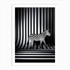 Zebra Standing In Left Bottom Corner Breaking The Plane Of Alternating Black And White Stripes That Art Print