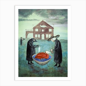 Bird Baths 1970 Oil on Canvas Surrealism Painting by Mexican Artist Leonora Carrington - HD Remastered Immaculate Art Print