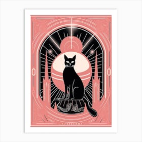The Chariot Tarot Card, Black Cat In Pink 2 Art Print