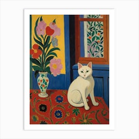 White Cat In A Vase Style Henri Matisse Art Print