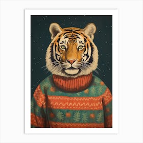 Tiger Illustrations Wearing A Christmas Sweater 1 Art Print