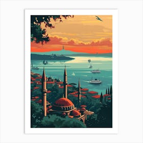 Istanbul Travel Poster Sunset Art Print