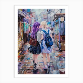 Kissing Girls In The Street Art Print