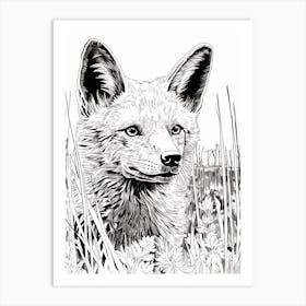Fox In The Forest Linocut White Illustration 7 Art Print