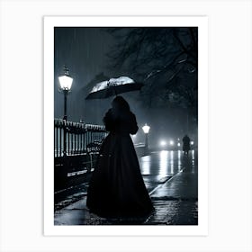 Woman Holding Umbrella In The Rain Art Print