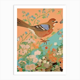 Maximalist Bird Painting House Sparrow 2 Art Print