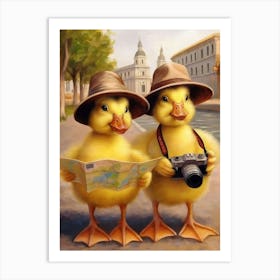 Two Ducks With A Map Art Print