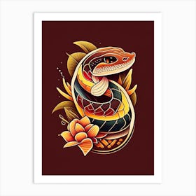 King Brown Snake Tattoo Style Art Print