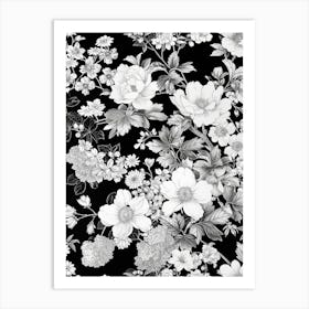 Great Japan Hokusai Black And White Flowers 7 Art Print