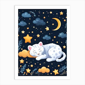 White Cat Sleeping In The Moonlight 1 Art Print