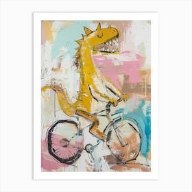 Grafitti Style Pastel Painting Dinosaur Riding A Bike 3 Art Print