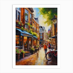 The city of Amsterdam, Netherlands, streets, cafes, passing by, the beauty of summer, oil colors.5 Art Print