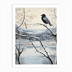 Winter Bird Painting Crow 3 Art Print