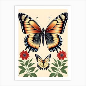Butterfly And Flowers Art Art Print