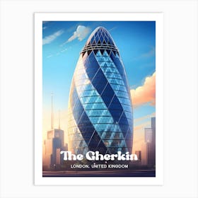 The Gherkin London United Kingdom Skyscraper Travel Illustration Art Print