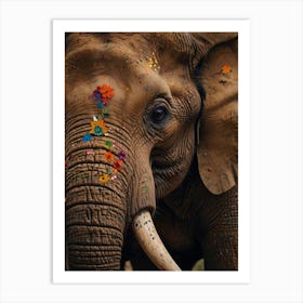 Elephant With Flowers On Its Face Art Print