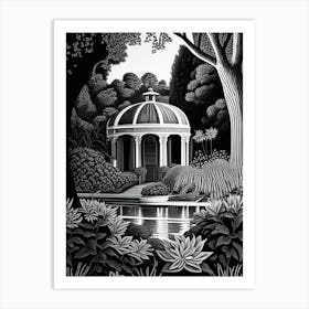 Chiswick House Gardens, United Kingdom Linocut Black And White Vintage Art Print