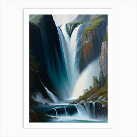 Nærøyfjord Waterfalls, Norway Peaceful Oil Art  (2) Art Print