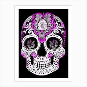 Skull With Psychedelic Patterns Pink Doodle Art Print