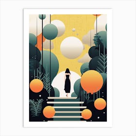 Woman Walking Down The Stairs Art Print