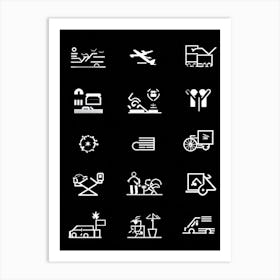 Black Icon Interface Representing Various Sectors Including Transportation Medicine Mobile School (6) Art Print