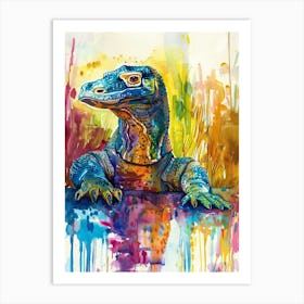Komodo Dragon Colourful Watercolour 1 Art Print
