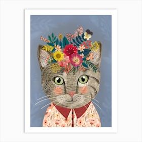 Cat With Flowers 12 Art Print