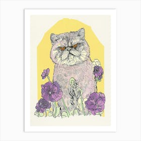 Cute Exotic Shorthair Cat With Flowers Illustration 3 Art Print