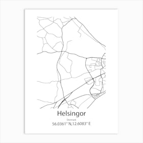 Helsingor,Denmark Minimalist Map Art Print