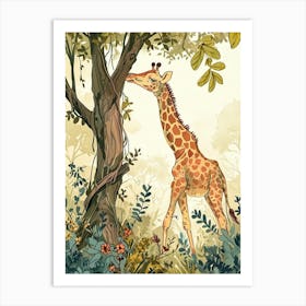 Giraffe Scratching Against A Tree 1 Art Print